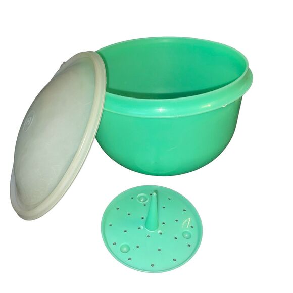 Vintage Tupperware Crisp It Lettuce Keeper Spike Jadeite Green Bowl 1424 1425 8" - Picture 2 of 10
